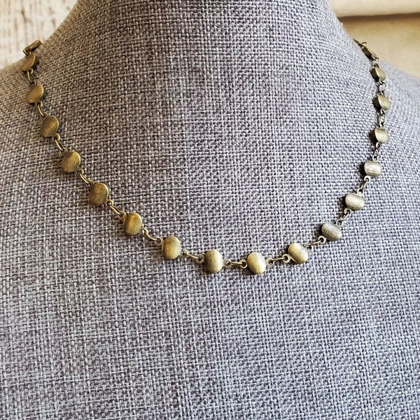 Minimalist Antiqued Brass Pebble Chain Necklace: Bronze Beaded Layering Chain