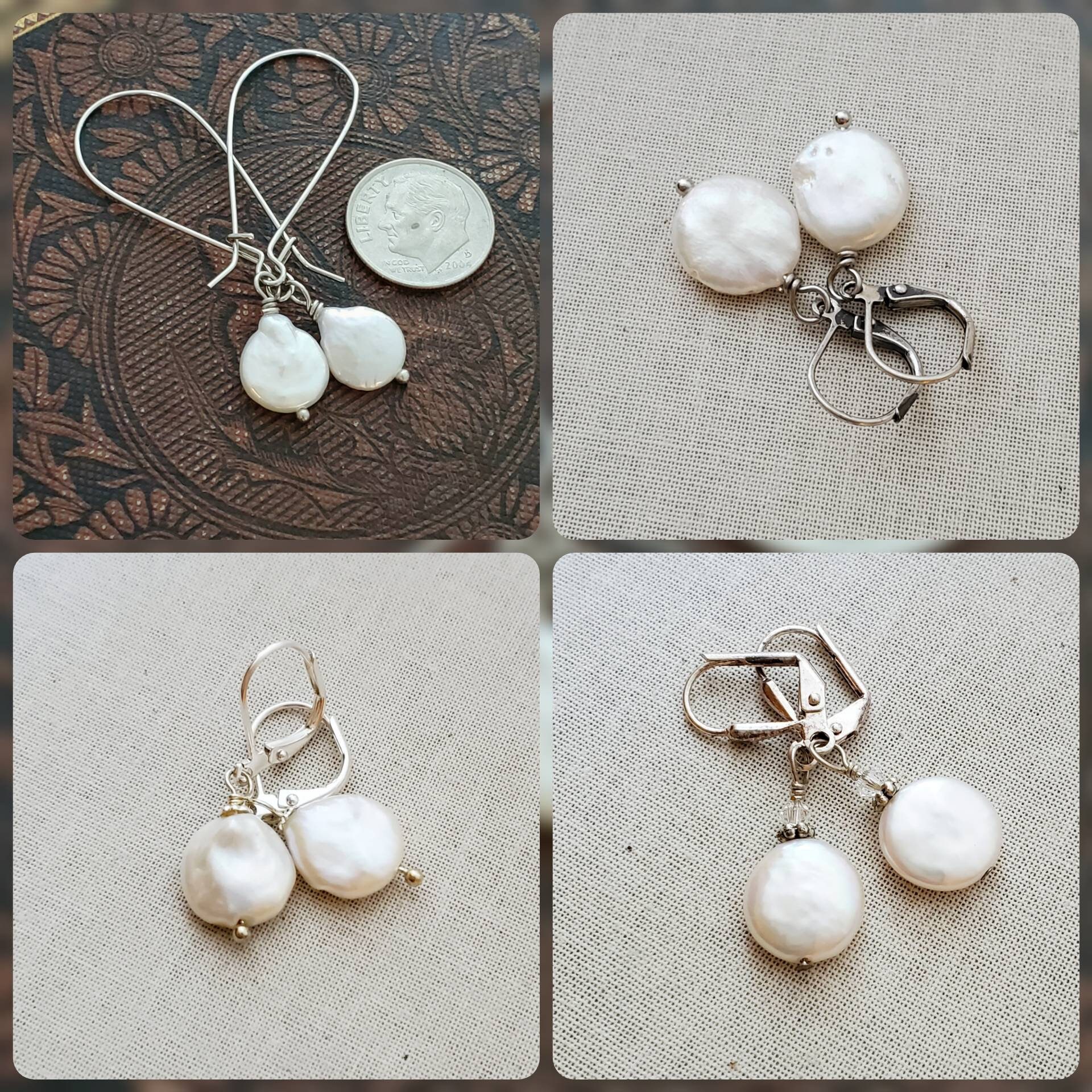 Minimale weiße Münze Perle Ohrringe weiße Münze Perle Tropfen | Etsy