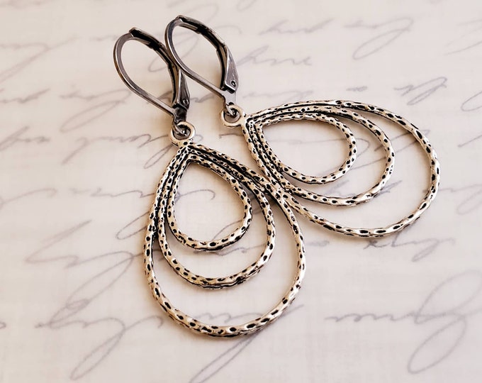 Silver Teardrop Dangle Earrings Triple Teardrop Silver Etsy