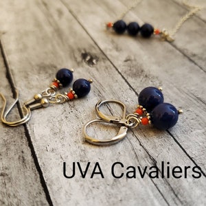 Blue and Orange Necklace, Blue Pearl Bar Necklace, UVA Cavalier Team Spirit Jewelry, Blue and Orange Bar Necklace image 7