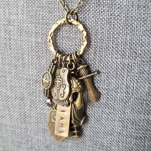 Armor of God Necklace: Bronze Scripture Pendant, Ephesians Charm, Swarovski Crystal