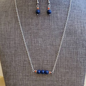 Blue and Orange Necklace, Blue Pearl Bar Necklace, UVA Cavalier Team Spirit Jewelry, Blue and Orange Bar Necklace image 4