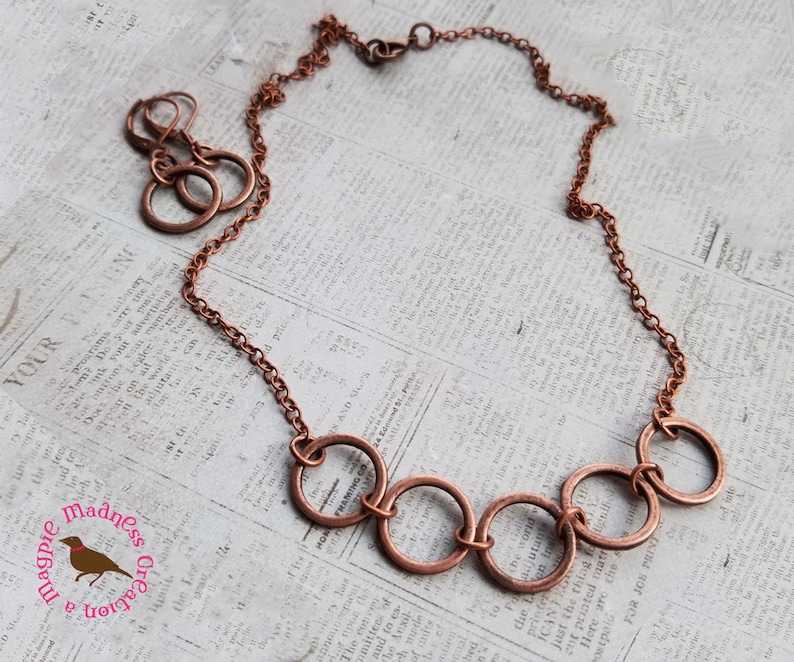 Minimal Copper Ring Necklace, Antiqued Copper Bib Necklace, Copper Ring Necklace, Short Copper Necklace, Minimal, Rustic image 5