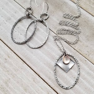 Long Boho Antiqued Silver Minimal Layering Necklace, Steampunk, Minimal Oval Ring Pendant, Silver Chain, Skinny Chain image 5