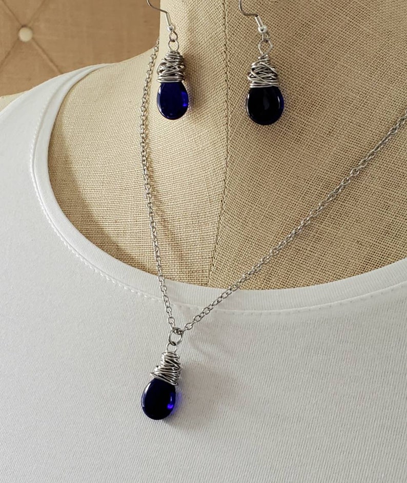 Translucent Cobalt Teardrop Earrings, Cobalt Blue Glass Teardrop Earrings, Cobalt Blue Wire Wrapped Earrings, Antiqued Silver image 9