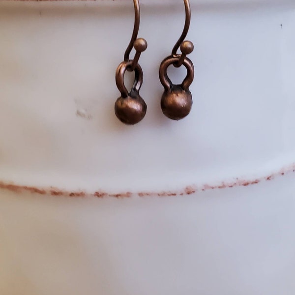 Tiny Copper Ball Drop Earrings, Petite Copper Earrings, Minimal Copper Drop Earrings