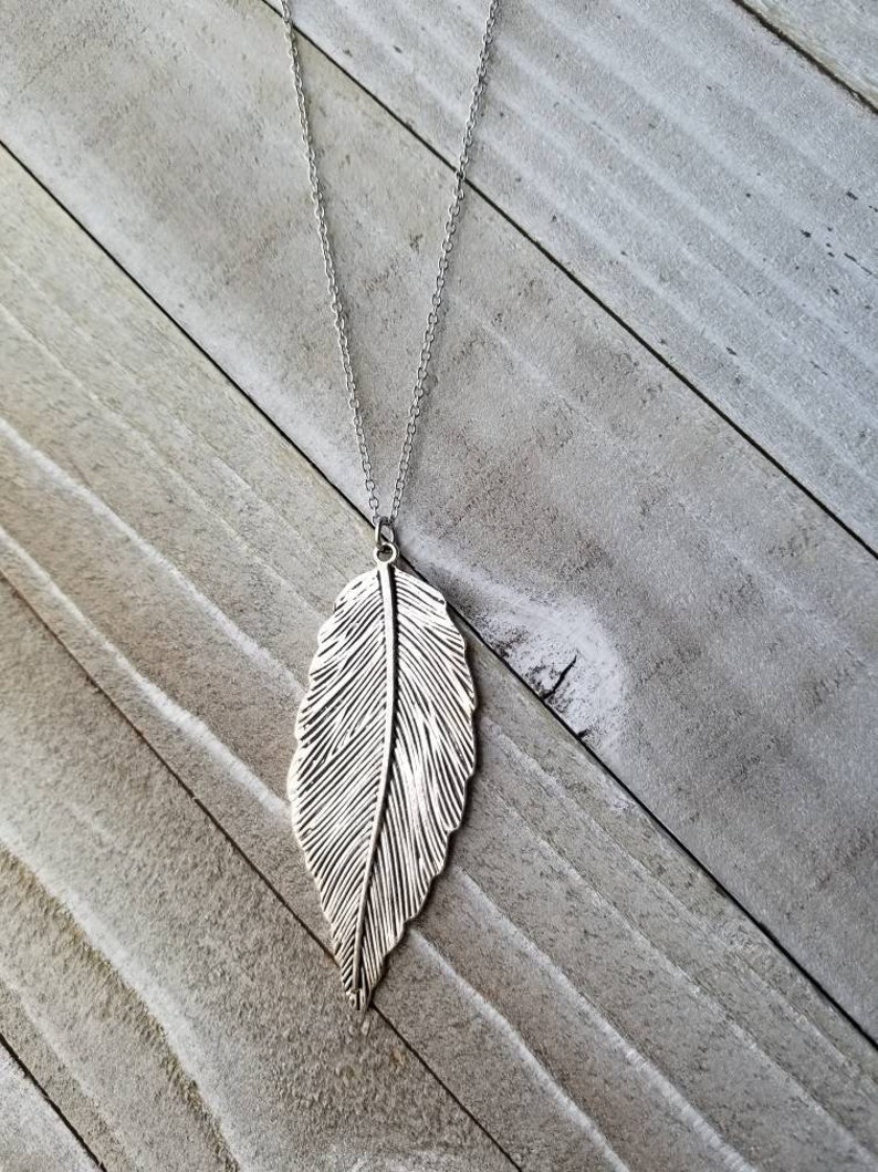 Long Silver Leaf Pendant Necklace Silver Leaf Pendant Long | Etsy