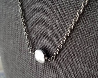 Minimal Silver Disc Choker,  Silver Choker Necklace, Simple Silver Pendant, Silver Choker, Stacking Necklace, Stainless Steel Chain