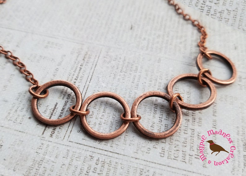 Minimal Copper Ring Necklace, Antiqued Copper Bib Necklace, Copper Ring Necklace, Short Copper Necklace, Minimal, Rustic image 6