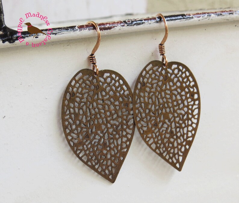 Large Copper Leaf Earrings Leaf Earrings Copper Kidney Etsy