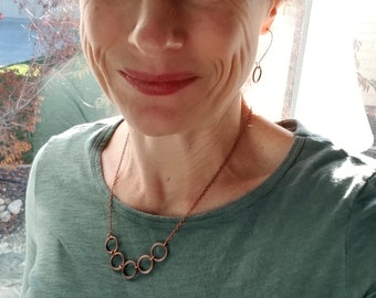 Minimal Copper Ring Necklace, Antiqued Copper Bib Necklace, Copper Ring Necklace, Short Copper Necklace, Minimal, Rustic