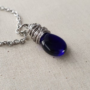 Cobalt Blue Glass Teardrop Pendant, Cobalt Blue Czech Glass, Dark Blue Pendant, Cobalt Glass Jewelry image 4