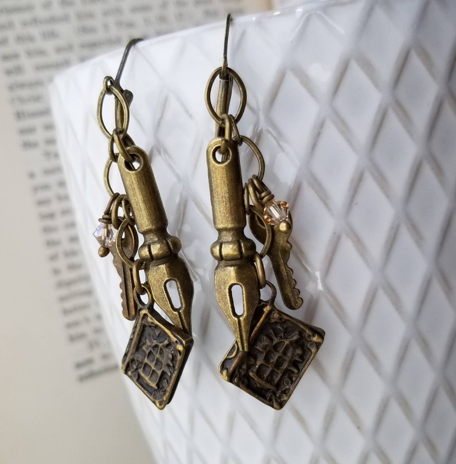 Fountain Pen Nib and Book Cluster Earrings Fountain Pen Etsy