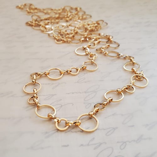 Collier et boucles d'oreilles en chaîne à maillons longs en or : bijoux tendance en or réglables de 40 pouces