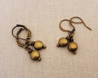 Tiny Brass Disc Earrings, Petite Bronze Earrings, Minimal Antiqued Brass Drop Earrings, Very Small Earrings