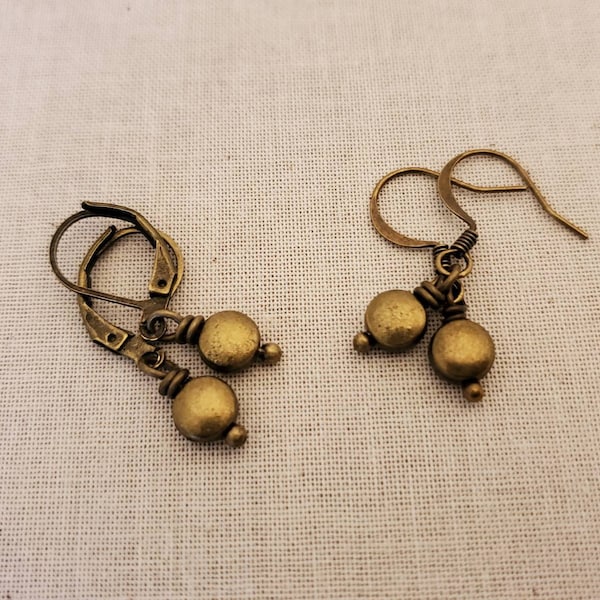 Tiny Brass Disc Earrings, Petite Bronze Earrings, Minimal Antiqued Brass Drop Earrings, Very Small Earrings