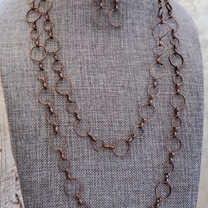 Long Copper Link Chain Necklace: 40 Inch Antiqued Copper Statement