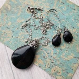 Black Onyx Teardrop Earrings, Black Onyx Earrings, Long Dangle, Leverback, Black Gemstone Earrings, Wire Wrapped, EARRINGS ONLY image 8