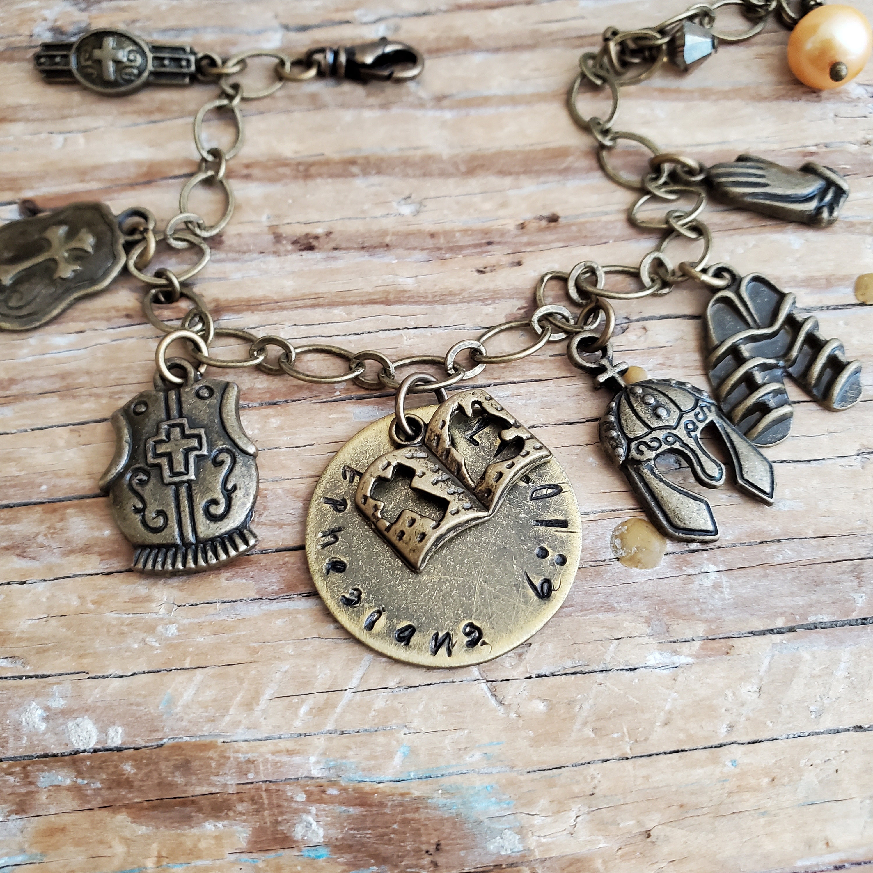 Armor of God Bracelet Bronze Armor of God Charm Bracelet Ephesians Scripture by Magpiemadnessjewelry on Etsy Etsy