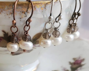 Custom Original Hand-Made Earrings Simple Pearl Earrings Natural Stone Bird Magpie Branches Wrapped Earrings Ear Clip