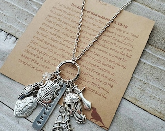 Armor of God Charm Cluster Pendant: Silver Ephesians Charm Necklace