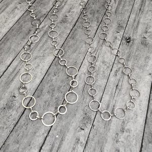 Long Silver Link Chain Necklace: 40 Inch Adjustable Statement Jewelry, Two Sizes