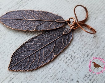 Large Copper Leaf Earrings, Leaf Earrings, Copper Kidney Earrings, Woodland Leaf Earrings, Minimal Leaf, by MagpieMadness for Etsy