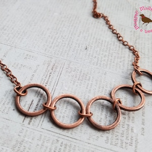 Minimal Copper Ring Necklace, Antiqued Copper Bib Necklace, Copper Ring Necklace, Short Copper Necklace, Minimal, Rustic image 2