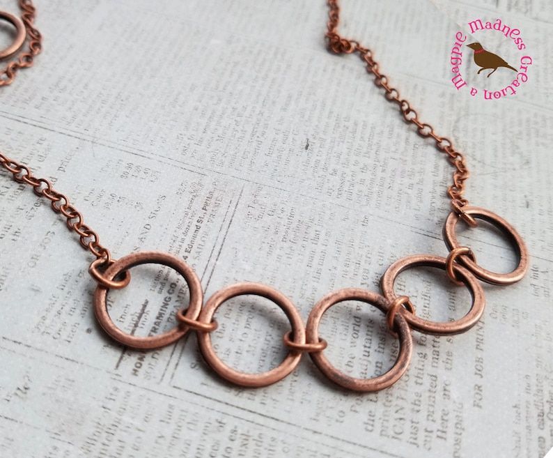 Minimal Copper Ring Necklace, Antiqued Copper Bib Necklace, Copper Ring Necklace, Short Copper Necklace, Minimal, Rustic image 2