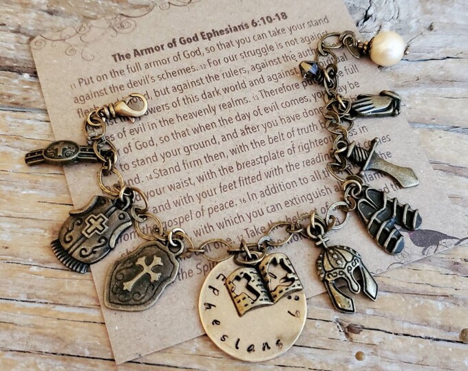Armor of God Bracelet, Bronze Armor of God Charm Bracelet, Ephesians