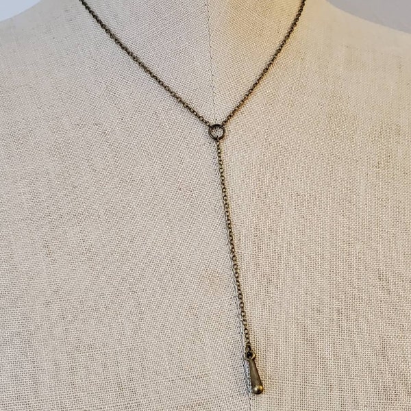 Minimal Antiqued Brass Y Chain Necklace, Lariat, Antiqued Brass Y Layering Chain, Adjustable, Layering, Bronze Drop Necklace