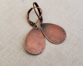 Minimal Copper Teardrop Earrings, Copper Teardrop Earrings, Antique Copper Teardrop Earrings, Lightweight, Rustic Copper Earrings