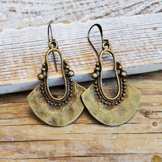 Pair of Brass Ethnic Bronze Style Hoop Earrings Pair of Brass Ethnic Bronze Style Hoop Earrings