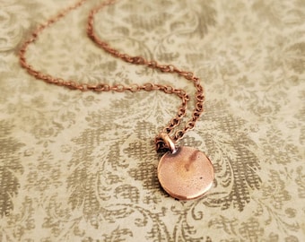 Minimal Antiqued Copper Disc Necklace, copper choker, Copper Tierracast Disc Pendant, Layering Necklace, Stacking Necklace