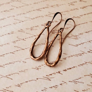 Hammered Antiqued Copper Open Teardrop Earrings, Copper Outline Teardrop Earrings, Antique Copper Teardrop Earrings