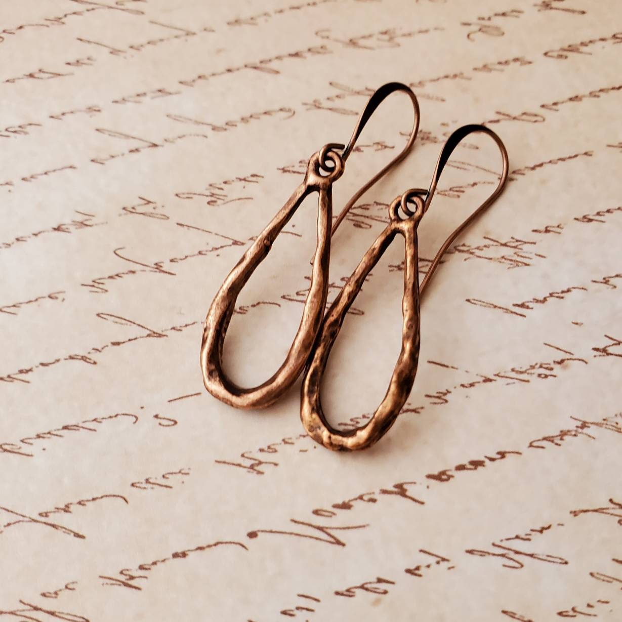 Hammered Antiqued Copper Teardrop Earrings