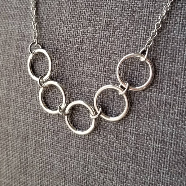 Minimal Silver Ring Necklace,  Silver Ring Bib Necklace, Silver Ring Necklace, Short Silver Necklace, Minimal, Rustic, Stainless Steel