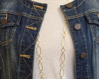 Long collier à maillons ovales en or jaune : 40 pouces réglable, votre longueur