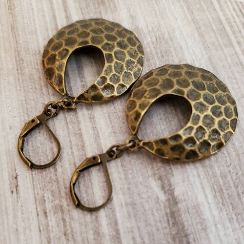 Hammered Rounded Bronze Geometric Disc Earrings, Brass Disc Earrings, Rounded Hammered Brass shops Circle Earrings