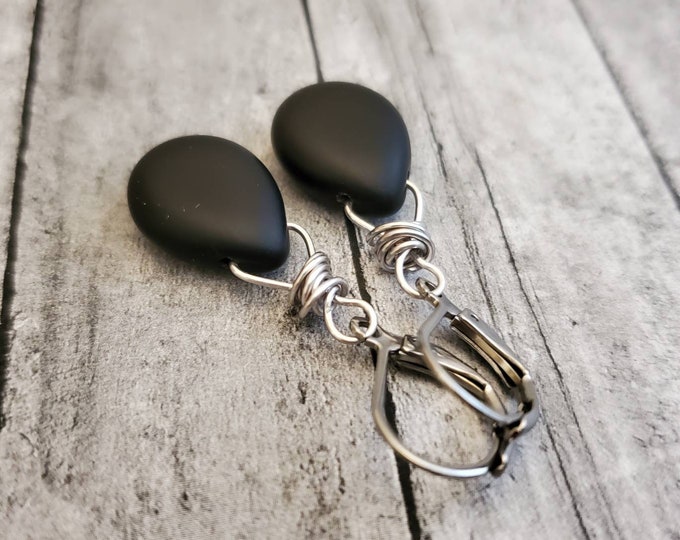 Teardrop Hoop Earrings, Silver Earrings, Textured Dangle Earrings ...