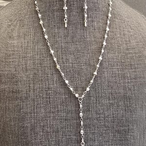 Silver Y Necklace and Earrings: Knotted Silver Pendant, Layering Chain