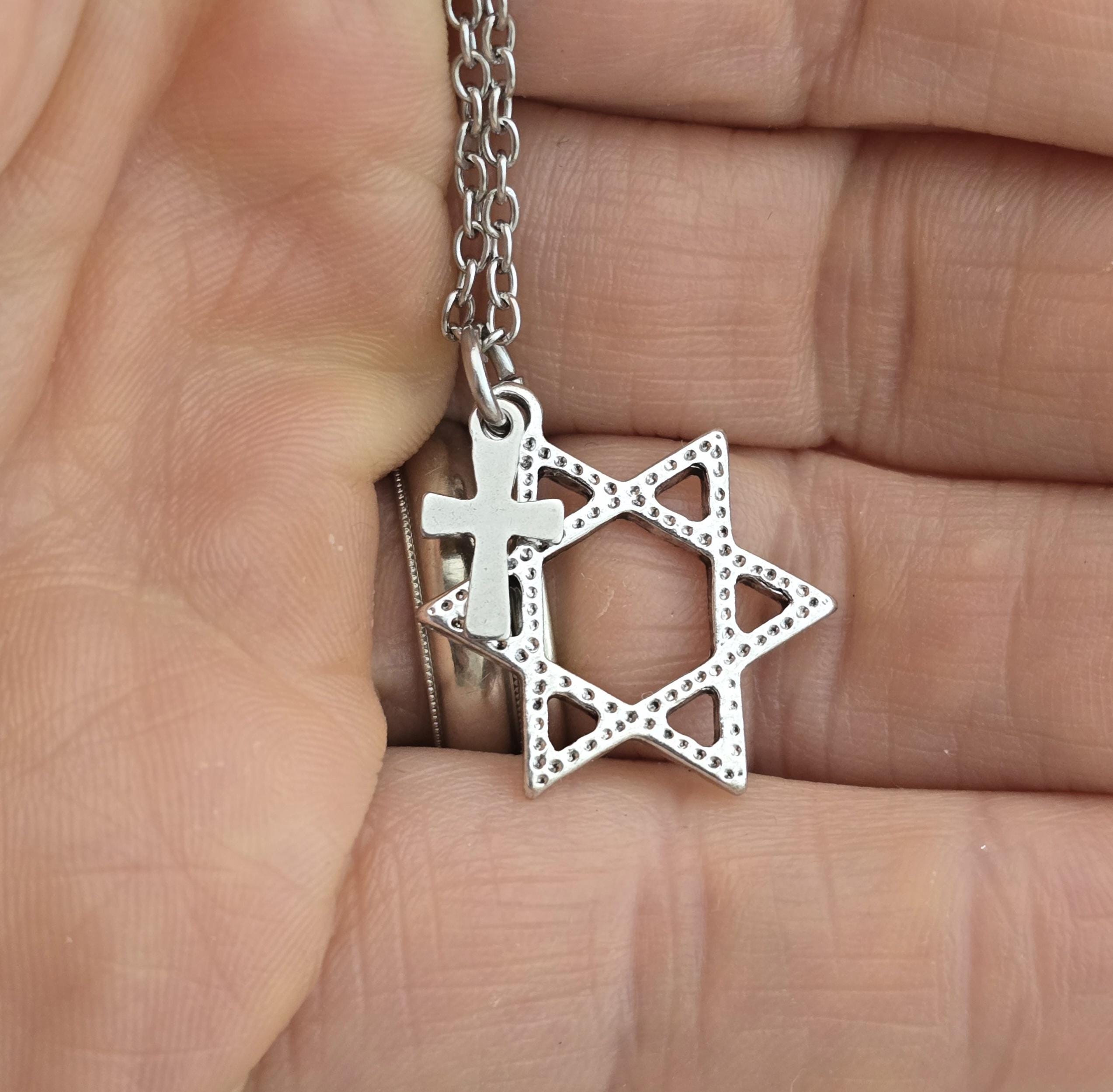 Pendentif Croix Et étoile De David Avec Chaîne - En Argent, Neuf Avec étiquettes