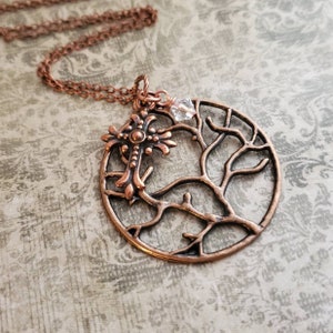Copper Tree of Life and Cross Long Boho Necklace, Long Boho Antiqued Copper Necklace, Faith based necklace