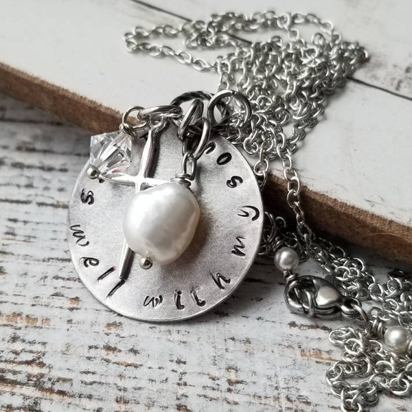 It is Well with My Soul Necklace, Silver Hand Stamped Hymn Necklace, Hand Stamped Well with My Soul Necklace, Cluster Pendant, Christian