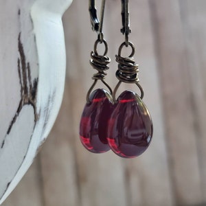 Bloodstone Glass Teardrop Earrings Rustic Garnet Red Teardrop | Etsy