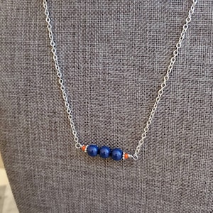 Blue and Orange Necklace, Blue Pearl Bar Necklace, UVA Cavalier Team Spirit Jewelry, Blue and Orange Bar Necklace image 1