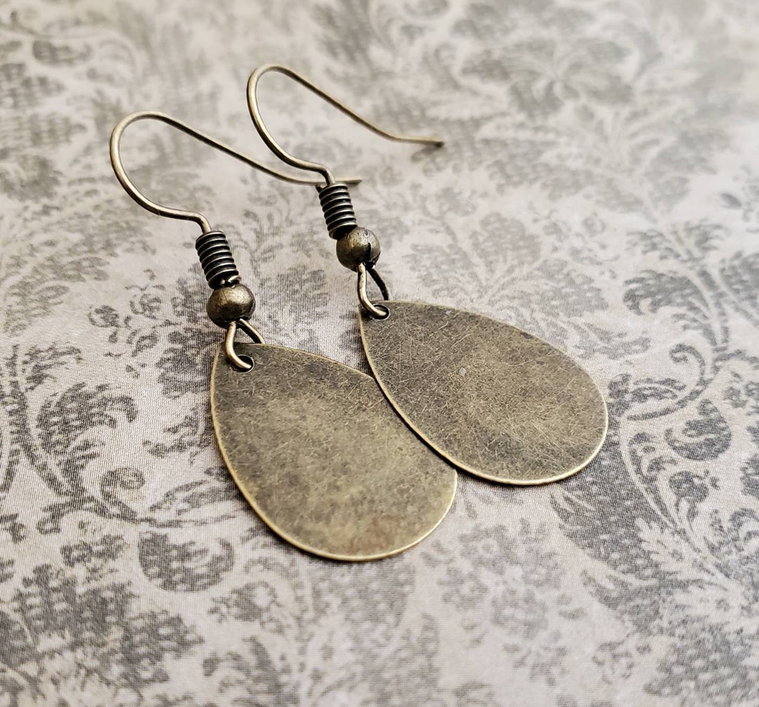 Minimal Bronze Teardrop Earrings, Teardrop Earrings, Simple Brass