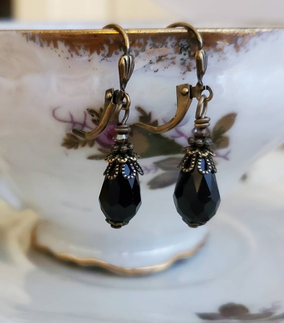 Black dangle earrings vintage deals
