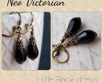 vintage boucles d'oreilles noires, boucles d'oreilles noires victoriennes à levier, boucles d'oreilles noires, boucles d'oreilles noires Downton Abbey