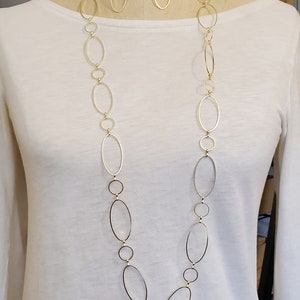 Long Chunky Yellow Gold Large Link Chain, 40 Inch Gold Statement Necklace, Long Gold Open Ring Chain Necklace, Adjustable